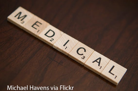 Medical written out with scrabble letters